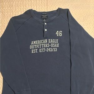 American Eagle Shirt Mens XXL Blue Thermal Vintage Slim Fit Henley Long Sleeve